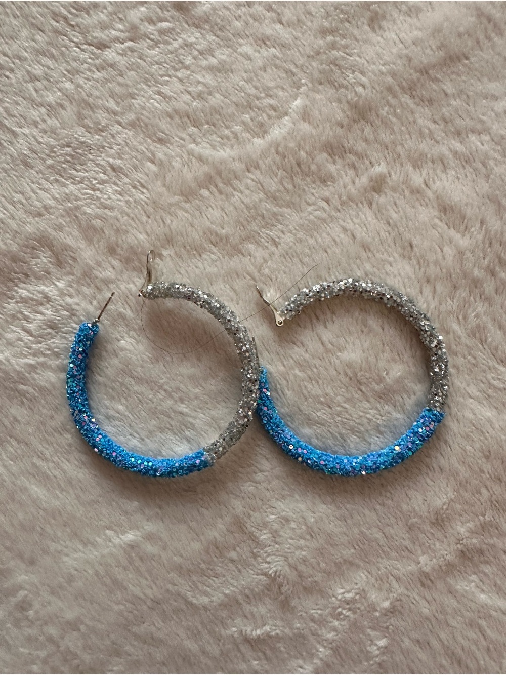 Blue and Silver Glitter Hoop Earrings